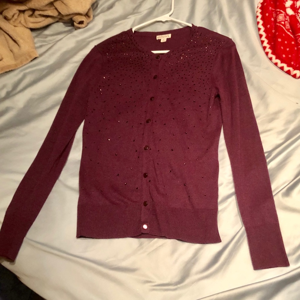 π Button-Down Rhinestone purple/plum Cardigan π - Picture 5 of 7